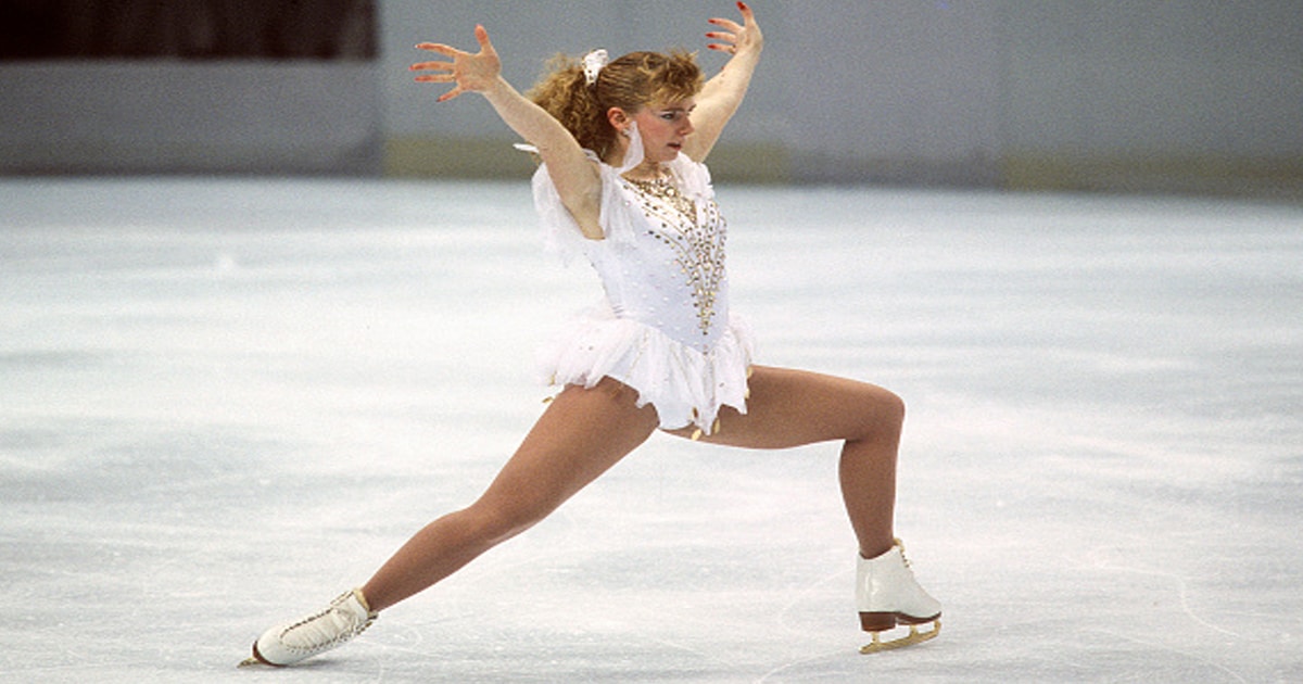 United States figure skater Tonya Harding competes in figure skating competition circa 1992